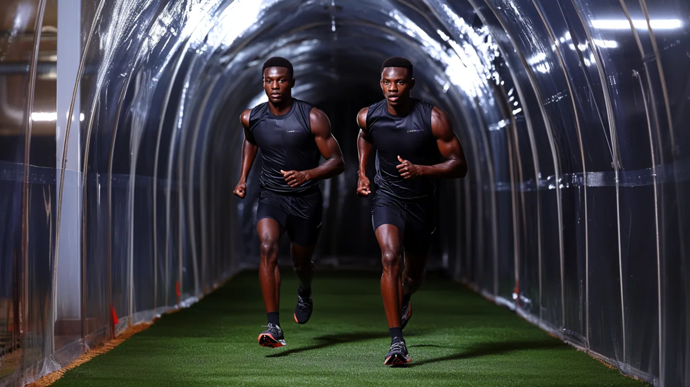 Athletes running through a lit tunnel